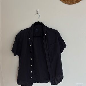 J. Crew Men's Navy Linen Shoet Sleeve Shirt